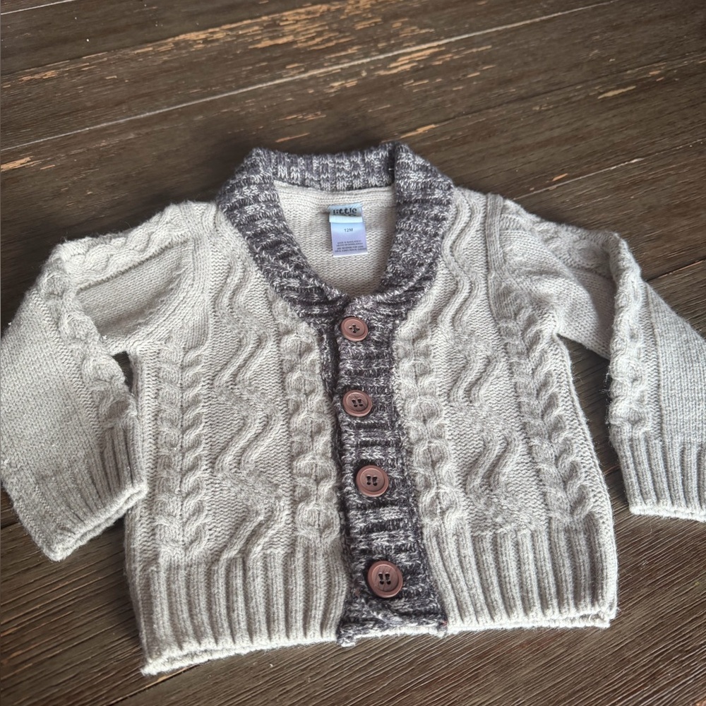 Little Lad Shawl Collar Cable Knit Baby Cardigan Sweater 12M Mix Gray